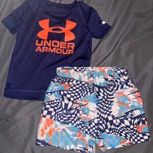 Under Armour Kids' Blue Swim Shirt with Orange Logo